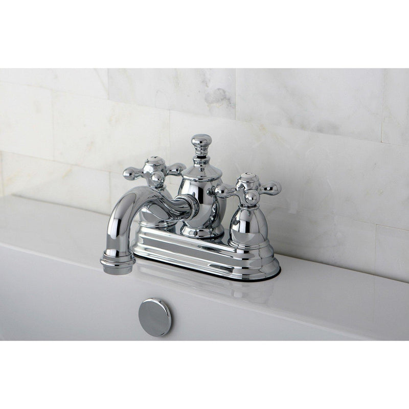 English Country Double-Handle 3-Hole Deck Mount 4-Inch Centerset Bathroom Faucet with Brass Pop-Up