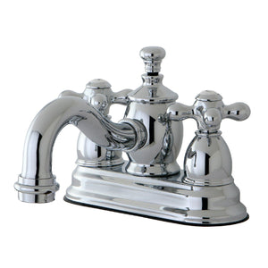 English Country Two-Handle 3-Hole Deck Mount 4" Centerset Bathroom Faucet with Brass Pop-Up