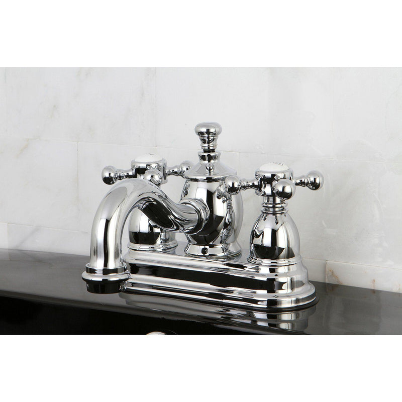 English Country Double-Handle 3-Hole Deck Mount 4-Inch Centerset Bathroom Faucet with Brass Pop-Up
