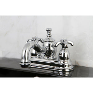 French Country Two-Handle 3-Hole Deck Mount 4" Centerset Bathroom Faucet with Brass Pop-Up