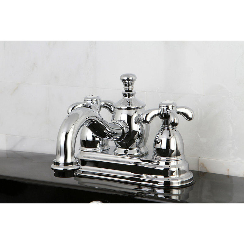 French Country Double-Handle 3-Hole Deck Mount 4-Inch Centerset Bathroom Faucet with Brass Pop-Up