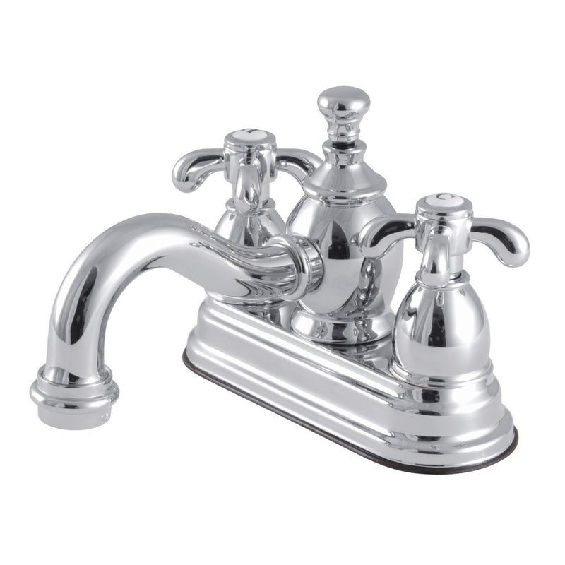 French Country Double-Handle 3-Hole Deck Mount 4-Inch Centerset Bathroom Faucet with Brass Pop-Up