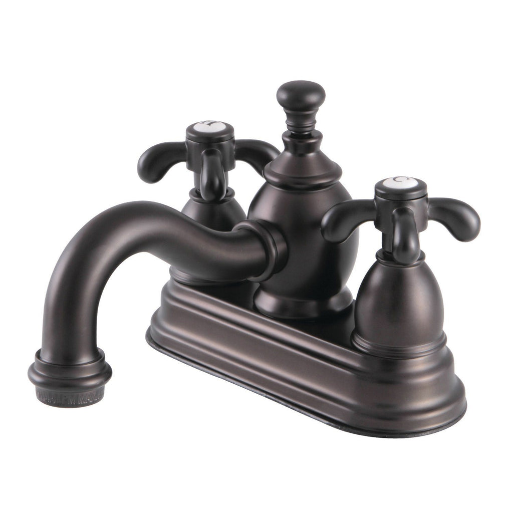 French Country Two-Handle 3-Hole Deck Mount 4" Centerset Bathroom Faucet with Brass Pop-Up