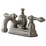 English Country Two-Handle 3-Hole Deck Mount 4" Centerset Bathroom Faucet with Brass Pop-Up