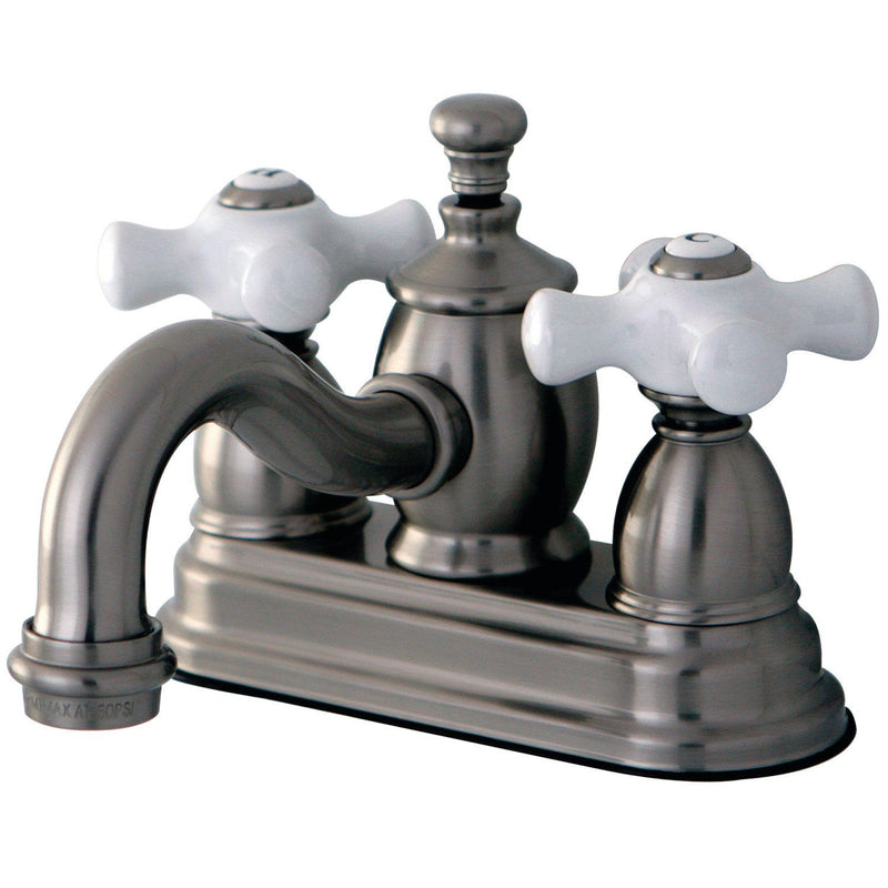 English Country Double-Handle 3-Hole Deck Mount 4-Inch Centerset Bathroom Faucet with Brass Pop-Up