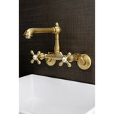 English Country Double-Handle 2-Hole Wall-Mount Bridge Kitchen Faucet