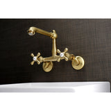 English Country Double-Handle 2-Hole Wall-Mount Bridge Kitchen Faucet