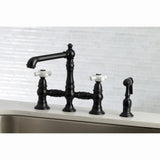 English Country Two-Handle 4-Hole Deck Mount Bridge Kitchen Faucet with Brass Side Sprayer