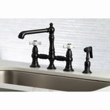 English Country Two-Handle 4-Hole Deck Mount Bridge Kitchen Faucet with Side Sprayer