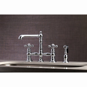 English Country Two-Handle 4-Hole Deck Mount Bridge Kitchen Faucet with Side Sprayer