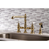 English Country Two-Handle 4-Hole Deck Mount Bridge Kitchen Faucet with Brass Side Sprayer