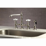 English Country Two-Handle 4-Hole Deck Mount Bridge Kitchen Faucet with Side Sprayer