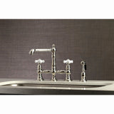 English Country Two-Handle 4-Hole Deck Mount Bridge Kitchen Faucet with Side Sprayer