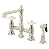 English Country Two-Handle 4-Hole Deck Mount Bridge Kitchen Faucet with Side Sprayer