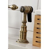 English Country Two-Handle 3-Hole Deck Mount Bridge Kitchen Faucet with Brass Sprayer