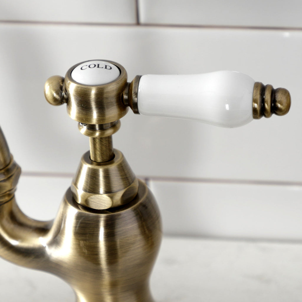 Bel-Air Two-Handle 3-Hole Deck Mount Bridge Kitchen Faucet with Brass Sprayer