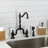 English Country Two-Handle 3-Hole Deck Mount Bridge Kitchen Faucet with Brass Side Sprayer