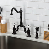 English Country Two-Handle 3-Hole Deck Mount Bridge Kitchen Faucet with Brass Side Sprayer