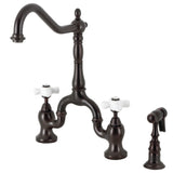 English Country Two-Handle 3-Hole Deck Mount Bridge Kitchen Faucet with Brass Side Sprayer