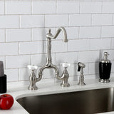 English Country Two-Handle 3-Hole Deck Mount Bridge Kitchen Faucet with Brass Side Sprayer