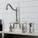 English Country Two-Handle 3-Hole Deck Mount Bridge Kitchen Faucet with Brass Side Sprayer