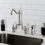 English Country Two-Handle 3-Hole Deck Mount Bridge Kitchen Faucet with Brass Side Sprayer