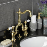 Bel-Air Two-Handle 3-Hole Deck Mount Bridge Bathroom Faucet with Brass Pop-Up