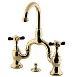 Essex Two-Handle 3-Hole Deck Mount Bridge Bathroom Faucet with Brass Pop-Up