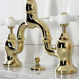 English Country Two-Handle 3-Hole Deck Mount Bridge Bathroom Faucet with Brass Pop-Up