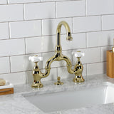 English Country Two-Handle 3-Hole Deck Mount Bridge Bathroom Faucet with Brass Pop-Up