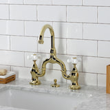 English Country Two-Handle 3-Hole Deck Mount Bridge Bathroom Faucet with Brass Pop-Up