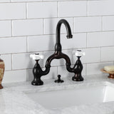 English Country Two-Handle 3-Hole Deck Mount Bridge Bathroom Faucet with Brass Pop-Up