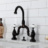 English Country Two-Handle 3-Hole Deck Mount Bridge Bathroom Faucet with Brass Pop-Up