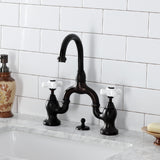 English Country Two-Handle 3-Hole Deck Mount Bridge Bathroom Faucet with Brass Pop-Up
