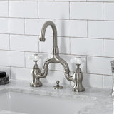 English Country Two-Handle 3-Hole Deck Mount Bridge Bathroom Faucet with Brass Pop-Up