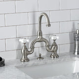 English Country Two-Handle 3-Hole Deck Mount Bridge Bathroom Faucet with Brass Pop-Up