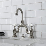 English Country Two-Handle 3-Hole Deck Mount Bridge Bathroom Faucet with Brass Pop-Up