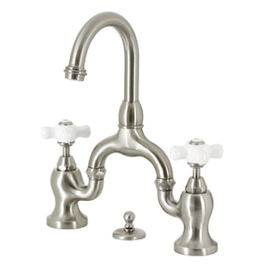 English Country Two-Handle 3-Hole Deck Mount Bridge Bathroom Faucet with Brass Pop-Up