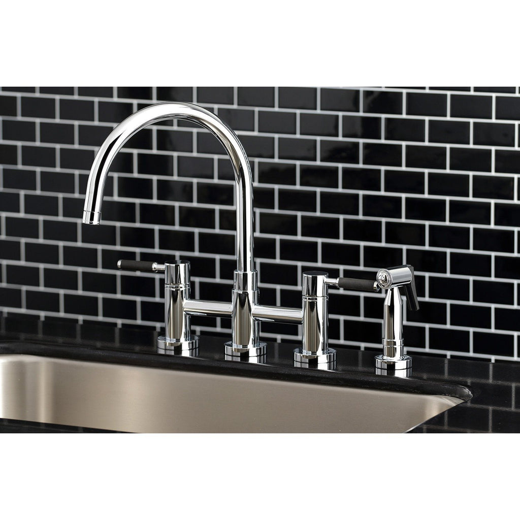 Concord Two-Handle 4-Hole Deck Mount Bridge Kitchen Faucet with Brass Sprayer