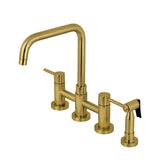 Concord Two-Handle 4-Hole Deck Mount Bridge Kitchen Faucet with Brass Sprayer