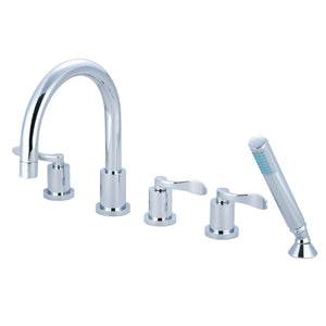 Three-Handle 5-Hole Deck Mount Roman Tub Faucet with Hand Shower