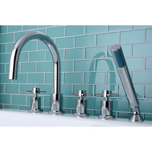 Concord Three-Handle 5-Hole Deck Mount Roman Tub Faucet with Hand Shower