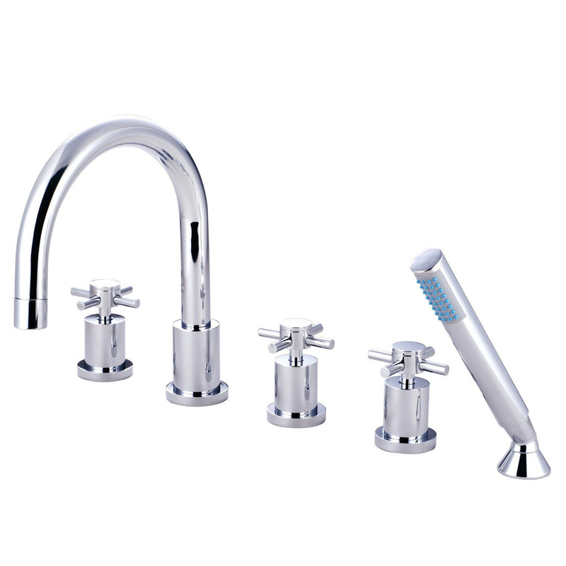 Concord Three-Handle 5-Hole Deck Mount Roman Tub Faucet with Hand Shower