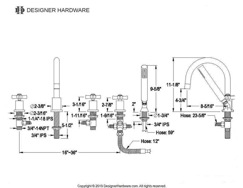 Millennium Three-Handle 5-Hole Deck Mount Roman Tub Faucet with Hand Shower