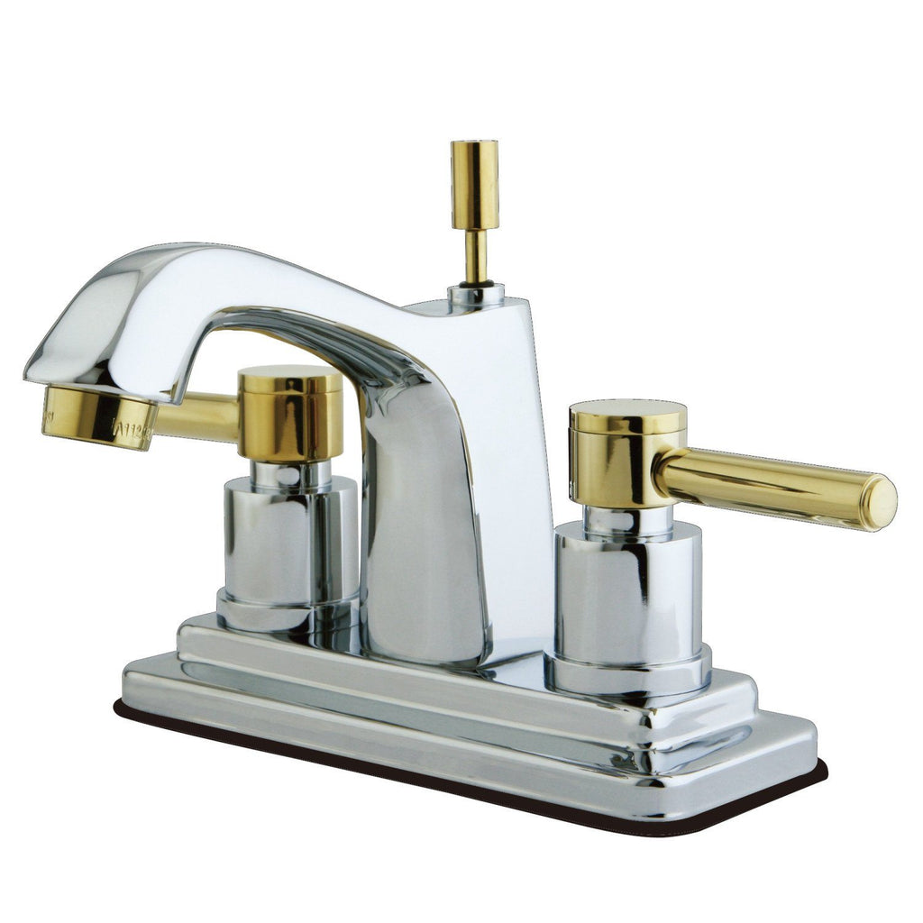 Concord Two-Handle 3-Hole Deck Mount 4" Centerset Bathroom Faucet with Brass Pop-Up