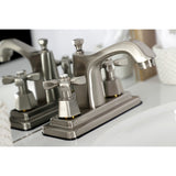 Double-Handle 3-Hole Deck Mount 4-Inch Centerset Bathroom Faucet with Brass Pop-Up