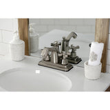 Double-Handle 3-Hole Deck Mount 4-Inch Centerset Bathroom Faucet with Brass Pop-Up