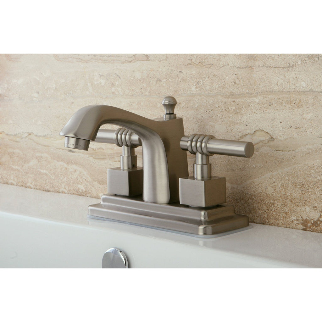 Milano Two-Handle 3-Hole Deck Mount 4" Centerset Bathroom Faucet with Brass Pop-Up