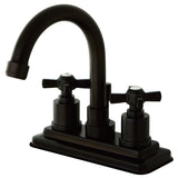 Millennium Double-Handle 3-Hole Deck Mount 4-Inch Centerset Bathroom Faucet with Brass Pop-Up