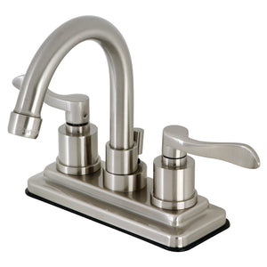 NuWave Two-Handle 3-Hole Deck Mount 4" Centerset Bathroom Faucet with Brass Pop-Up